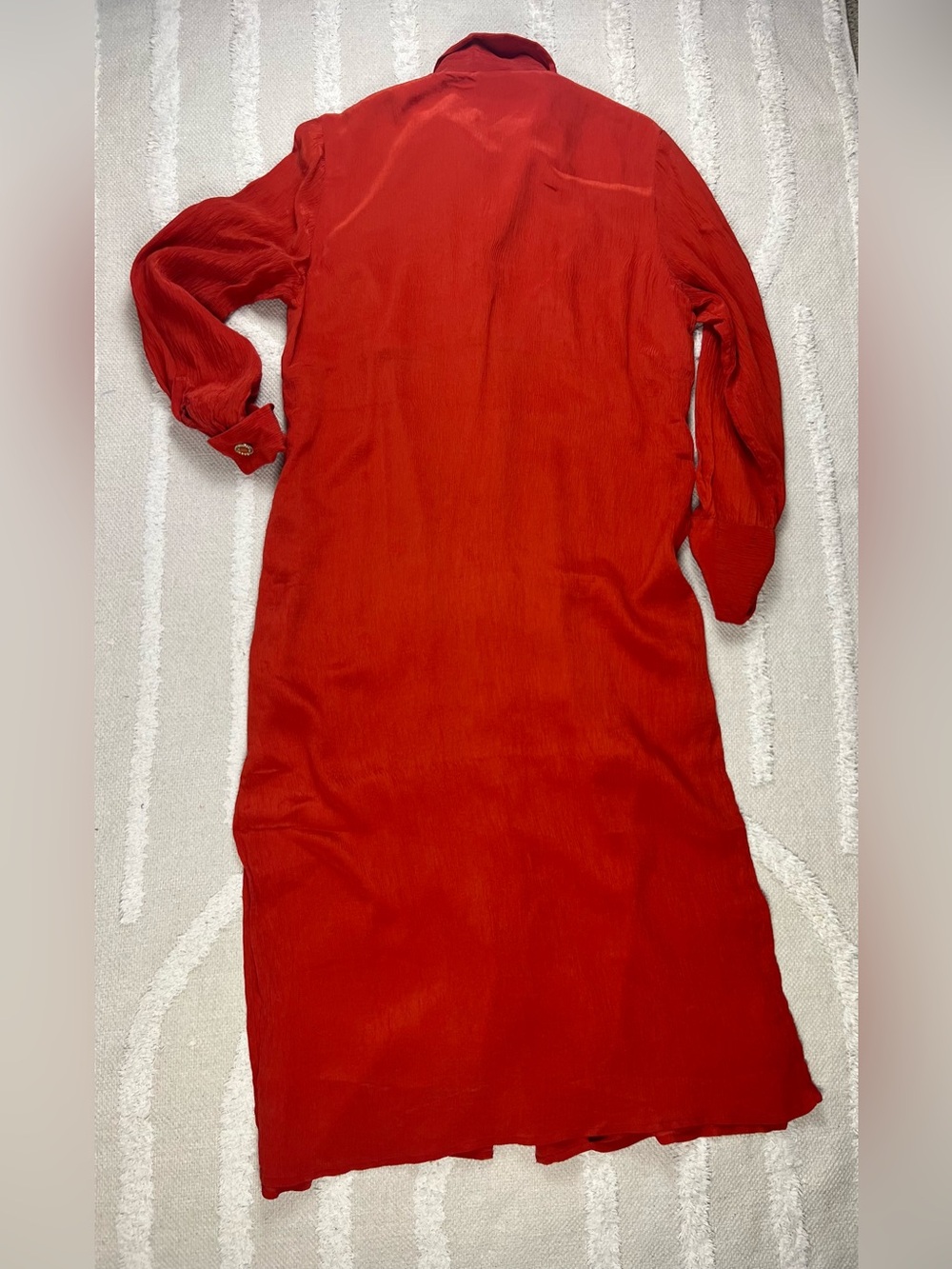 Vintage Dana Buchman Silk Button-Down Midi Shirt Dress/ Duster Copper Orange - 8 - Picture 4 of 14